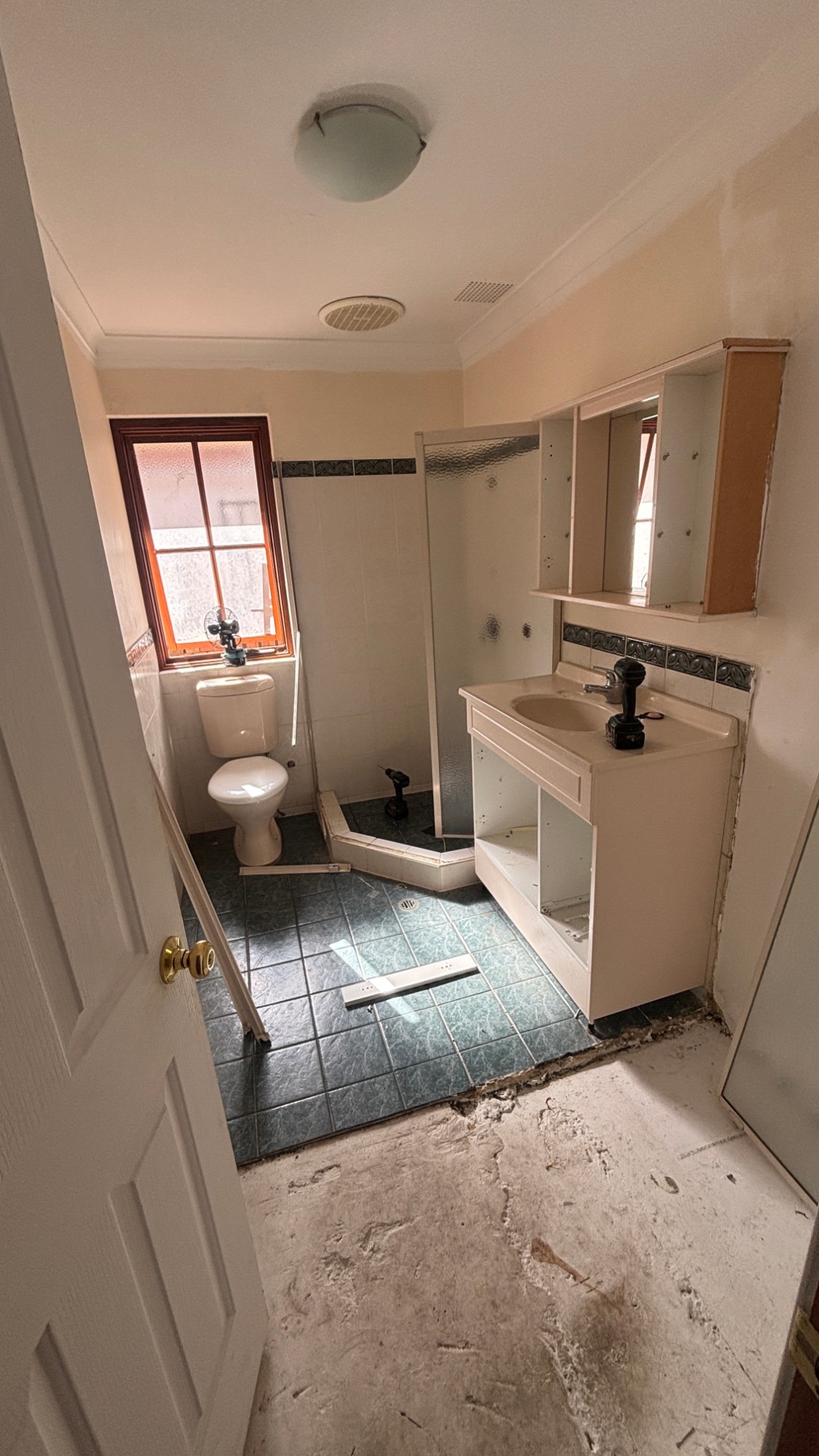Same bathroom mid-demolition before renovation